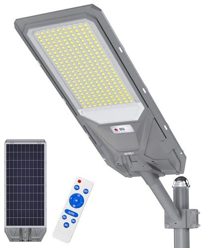 JAYNLT Lampadaire Solaire Exterieur, 6500K Projecteur Solaire avec Télécommande, IP68 Étanche Lampe Solaire Exterieur Puissant avec Detecteur de Mouvement pour Garten, Garage, Parking