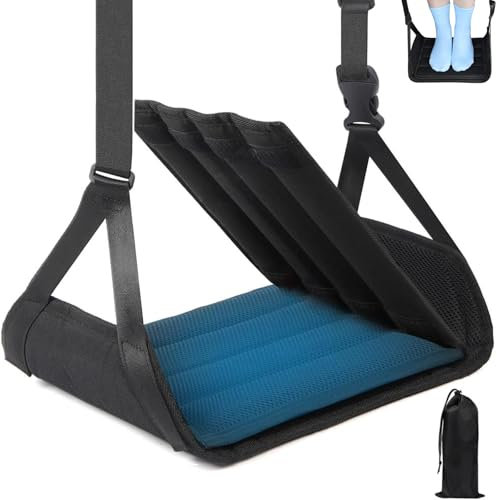 Repose-pieds Avion avec Mousse Mémoire, Repose-jambes Suspendu Réglable Hauteur Portable avec Sac, Plaques Support Hamac Essentiels Voyage pour Longs Vols Bureau Dortoir Détente Pieds & Jambes
