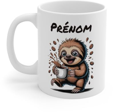 Teecustom Mug Hérisson Personnalisé – Tasse Café Mignonne et Énergique avec Prénom – Cadeau Original (Paresseux)