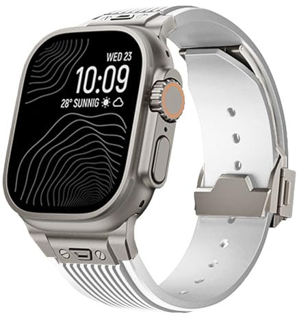 CYSUE Correa de silicona suave para Apple Watch Ultra 2 1 49mm S10 46mm Series10 9 8 7 41 45mm Banda de silicona para IWatch 6 5 4 Se 42mm 44mm Correas de reloj para hombre(Ti white)