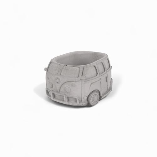 Handworkz | Husbil - Bus aus hochfestem Beton | wasserdicht | perfekt für Sukkulenten oder andere kleine Pflanzen | dekorativ & hochwertig | Handarbeit - Made in Germany (Grau)