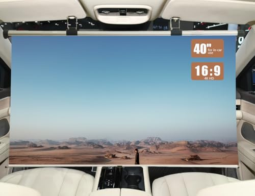 Tragbare Projektor-Leinwand für Auto, 40 Zoll 16:9, Pull Down und Rolling, faltbare und kleine, einziehbare Projektionsleinwand Mini, 4K HD-Bildschirm für Auto, SUV, RV und mehr