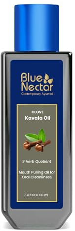 Blue Nectar Clove Kavala Oil Pulling for Mouth | Ayurvedic Mouth Wash | Natural Clove Oil Pulling with Coconut Oil for Oral Care & Healthy Looking Gum | Alcohol Free Mouthwash (9 Herb, 100ml)