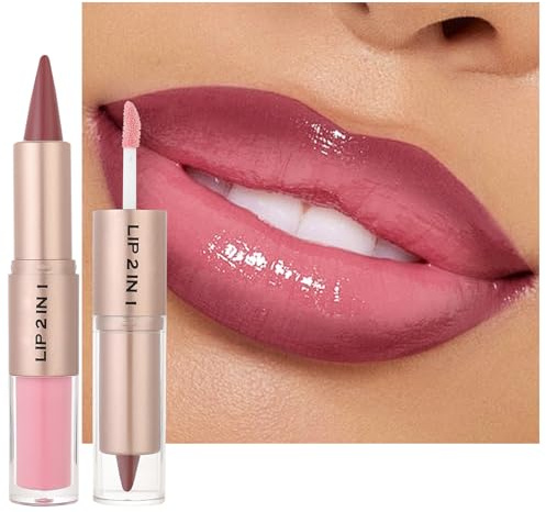 Erinde 2 in 1 Lipliner & Lipgloss, Shimmer Lip Gloss und Matter Samt Lip Liner, Langanhaltend und Hochpigmentiert, Feuchtigkeitsspendende Formel für Vollere Lippen, Tierversuchsfrei #05