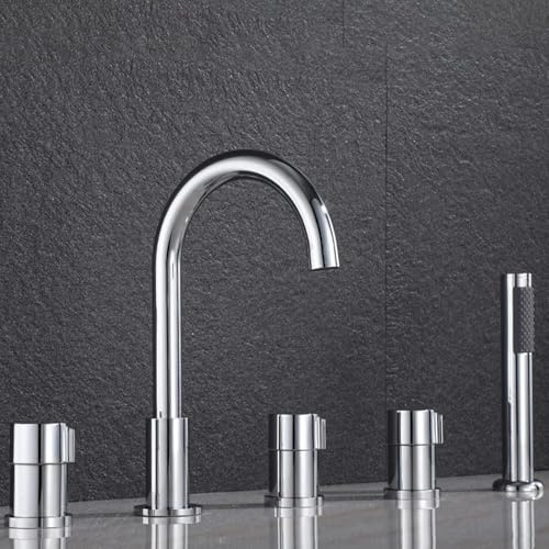 KUNYOS Badewanne Wannenrandarmatur 5 Loch Set Wannenarmatur Mit Herausziehbarem Handbrause Bad Dusche Badezimmer Armatur Badewannenarmatur,Chrome
