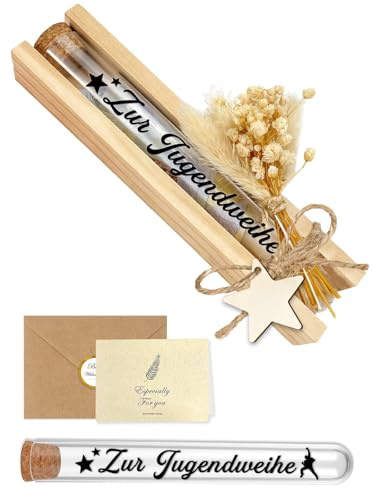 Jugendweihe Geschenke für Mädchen Junge, Stilvolle Geldgeschenke Verpackung Geschenkbox mit Trockenblumen & Karte, Wunscherfüller Geldgeschenk, Tischdeko Jugendweihe Deko