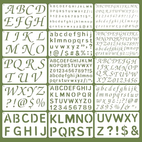 Elegaperma 15 Stück Buchstaben Schablone Klein, Buchstabenschablonen, Schriftschablonen, Wiederverwendbare Schablone Buchstaben für Scrapbook, Bastelzubehör, DIY Malerei (25 × 15cm)