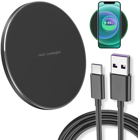 35W Fast Wireless Charger Qi Charging Pad with LED Indicator, Ultra-Slim Design for i Phone 16/15/14/13/12/11, Sam sung Galaxy S25/S24/S23/S22/S21/S20, USB-C Cable (Black)