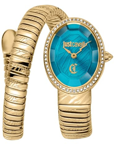 Just Cavalli Signature Snake Velina - Damen-Armbanduhr Quarz Mode Armband und Gehäuse aus Edelstahl Farbe Gold Analoges Zifferblatt Grün - JC1L353M0035