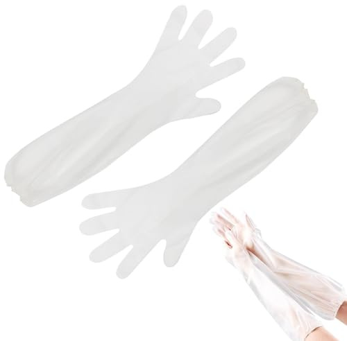THXFUNAREA 20 Piezas Guantes Cocina Largos Guantes Plastico Impermeables Proteccion Manos Brazos Cocina Limpieza Alimentaria Transparente 60CM