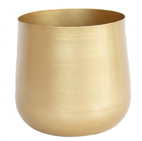 Temeemeg Maceta Dorada de Metal con Elegante Acabado Cepillado para Plantas de Interior, Maceta Decorativa Dorada para decoración de Mesa y Escritorio del hogar