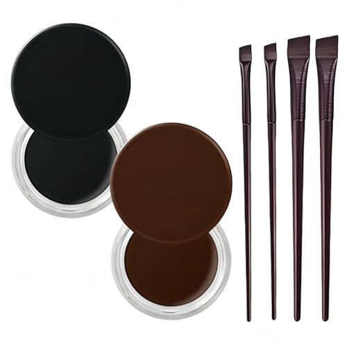 Waterproof Gel Eyeliner Pot Set with 4PCS Brushes,Long Lasting Smudge-Proof Formula,High-Intensity Pigments for Eyes and Brows,Black & Brown Gel Eyeliner Pot for Bold Makeup Looks