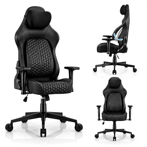Devoko Gaming Chair 135° Recline, 5-Level Lumbar, 2D Arms, Ergonomic Black | 135° Reclining Backrest, 5-Level Lumbar Support, 2D Adjustable Armrests, Ergonomic High-Back Design, Gaming & Office