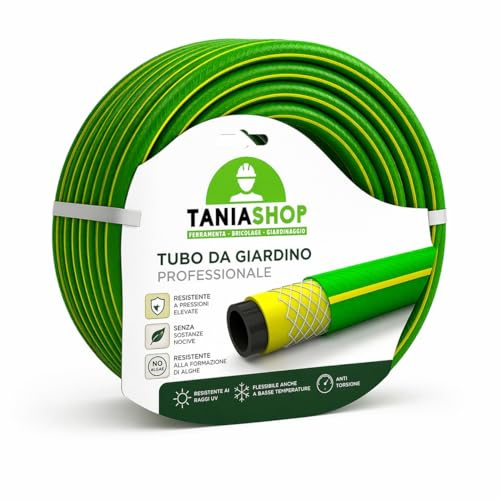 Tubo Acqua da Giardino PVC 4 Strati Retinato Ø15mm 5/8 Anti UV Antialga Flessibile per irrigazione Giardino Uso Hobbistico (50 metri)