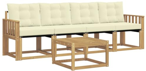 vidaXL Outdoor-Sofagarnitur mit Kissen 5 pcs Weiß und Creme, Garten Sofaset, modernes Wohnmöbel, entspannende Couch für Terrasse und Außenbereich
