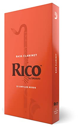 D’Addario Woodwinds - Rico Bass Clarinet Reeds - Reeds for Bass Clarinets - Crafted for Beginners, Students, Educators - Strength 2.5, 25-Pack