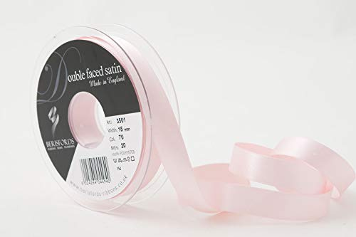 Berisfords Double FACE Poly Satin Ribbon, Pale Pink, 15 mm