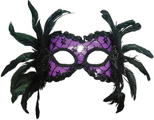Purple/Black Lace.Side Feath. Foxtrot Masquerade Party Fancy Dress Disguise Masks & Eyemasks Outfit Accessory