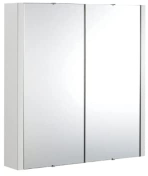 VeeBath Venus Wall Mounted Mirror Cabinet, Durable 2 Hinged Doors with Adjustable Glass Shelves, Bathroom Mirror Cabinet, Frameless Storage Solution in White Gloss Finish, 600mm