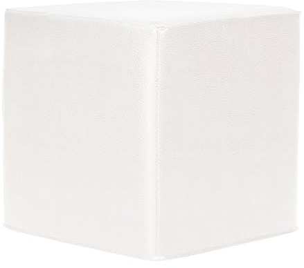 Howard Elliott No Tip Block Ottoman with Cover, Multipurpose Leather Side Table, Footstool & Seating Square Cube Ottoman Footrest for Living Room, Office and Bedroom, 17 x 17 Inch, Avanti White