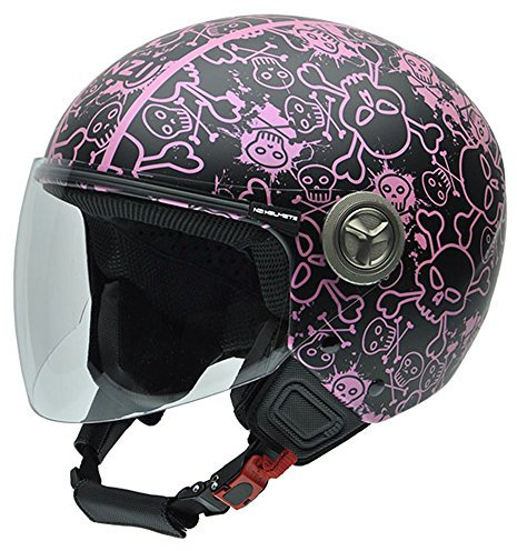 NZI Helix IV Graphics Casque de Moto, Fond Noir/Crânes Rose, 57