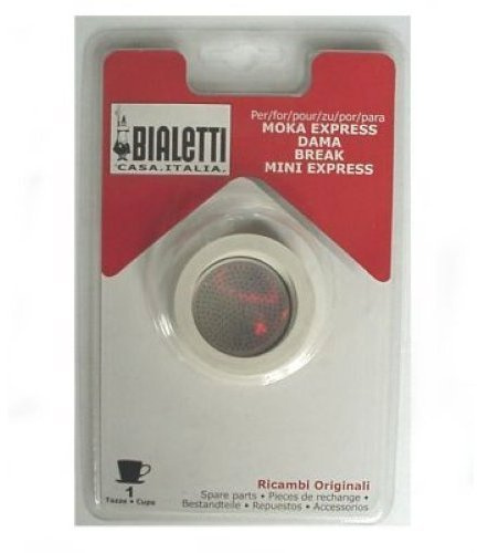 Bialetti 0109741 3 Dichtungen + Filter Zubehör Kaffee und Pad Blisterverpackung Aluminium 1 Tasse