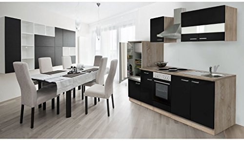 respekta Küche Küchenzeile Leerblock Einbauküche Eiche Schwarz Merle 270 cm