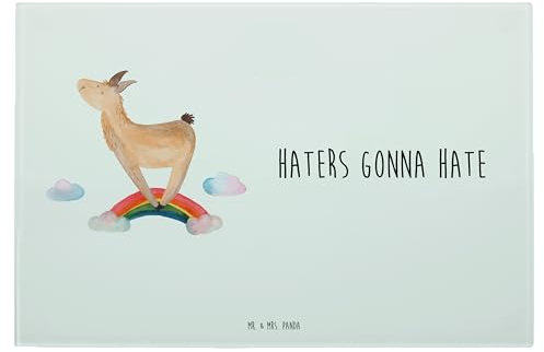 Mr. & Mrs. Panda Medium Glas Schneidbrett Lama Regenbogen - Geschenk, Schule, Hobby, Alpaka, Schneideplatte Für Küche, Arbeitsplatte Glas, Glasbrett