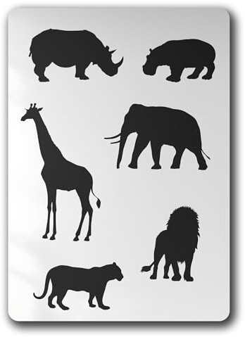 Schablone Elefant Löwe Nashorn Giraffe Nilpferd - BV05