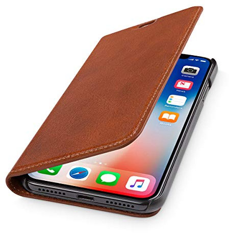 WIIUKA Echt Ledertasche - TRAVEL Italy - für Apple iPhone XS MAX - PFLANZLICH GEGERBTES Leder - Cognac, kabelloses Laden Qi, extra Dünn, Tasche, Leder Hülle kompatibel mit iPhone XS MAX