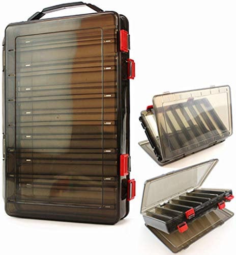 10/14 Grids Double-Sided Fishing Lure Hook Tackle Box Visible Hard Plastic Clear Fishing Lure Bait Squid Jig Minnows Hooks Accessory Storage Case Container (Grey-14 Grids)