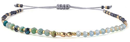 KELITCH Natürliche Kristallperlen Strang Armbänder Miyuki Seed Bead Ketten Armbänder Einstellbare Damen Armbänder (Grau Blau)