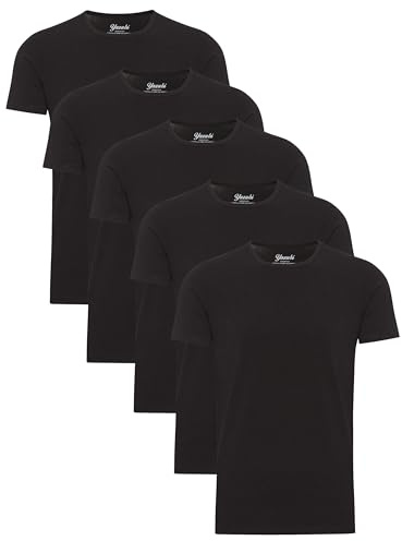 Yazubi 5er Pack Lange Baumwoll Shirts Jungen Set Sport Tshirts Herren T-Shirts Männer Basic Schwarz Mythic, (Black 194008), L