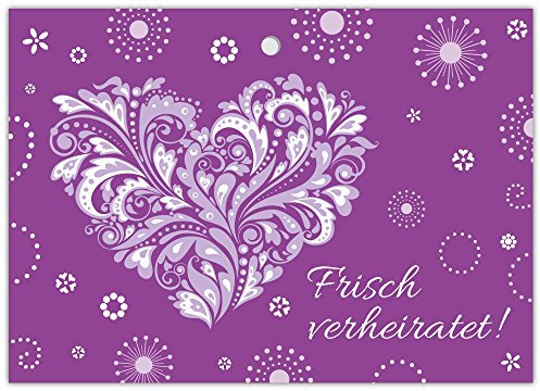 JuNa Party-Experten 25 gelochte Ballonflugkarten Hochzeit für Wünsche an Brautpaar liebevolle extra leichte Ballonkarten für weiten Flug Herz lila (25 Karten)