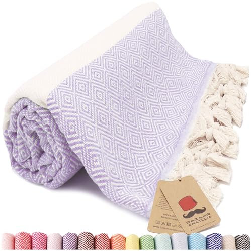 Bazaar Anatolia Hamamtuch Saunatuch 100% Baumwolle Badetuch Groß 185x100 cm Orientalische Deko Decken Boho Sauna Yoga Diamant (Lila)