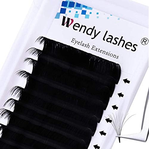 Easy Fan Lashes, D Curl 0.05mm 13mm Mixed, 2D 3D 5D Russian Individual Eyelash Extensions, Self Fanning Volume Lash Black, Lightweight and Flexible Synthetic Fibers(KH-0.05-D-12)