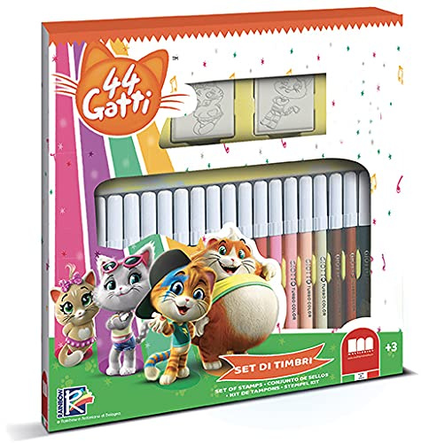Multiprint Set 2 Stempel für Kinder und 18 Farbige Markierungen 44 Gatti, Made in Italy, Stempelset Kinder, in Holz und Naturkautschuk, Ungiftige Waschbare Tinte, Geschenkidee, Art.86986