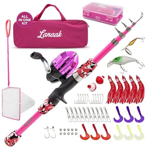 Lanaak Camo - Kit per canna da pesca e attrezzatura da pesca, colore: Rosa