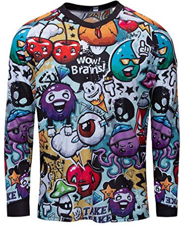 Radtrikot Herren Mountainbike Motocross Trikot Langarm MTB T-Shirt Downhill Tops Sport Rennbluse Fahrrad Outdoor Wear Schädel XXXL