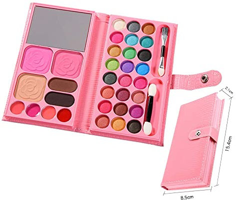 KARLOR Alle-in-1 Makeup Set, Mädchen Make-Up Palette, Kinderschminkset, waschbar sicher ungiftig Lidschatten Blush Lipgloss Augenbrauenfarbe für Kinder Prinzessin Halloween Weihnachts Geburtstag