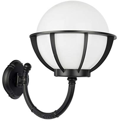 Licht-Erlebnisse Außenwandleuchte Kugel Schirm Schwarz Weiß IP43 E27 Vintage Haustür Balkon Hof Wandlampe NINETTE