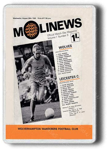 Wolves vs Leicester C. 1968 Vintage Large Size Fridge Magnet