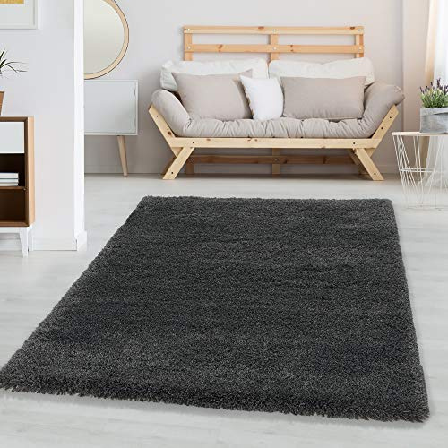 Carpettex Shaggy Hochflor Teppich 160x230 cm Grau Waschbar Extra Weich
