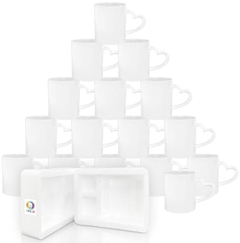 MR.R Sublimation Blanks Dishwasher White Ceramic Coffee Mugs 11oz Blank Ceramic Classic Drinking Cup Mug with Heart Handle for Milk Tea Cola Water, Set of 16