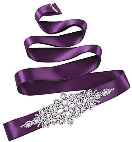 INDKOPVA Cintura da sposa, con strass, per abito da sposa o damigella d'onore, Viola, Regolabile