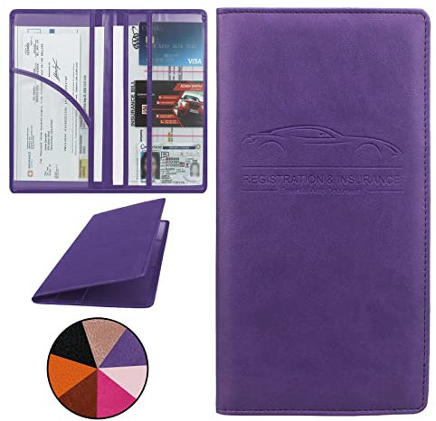 Miunice Porte-carte grise et assurance en cuir synthétique de qualité supérieure pour permis de conduire, cartes et documents essentiels (L-violet)