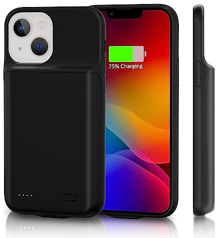 HUOBAO Battery Case for iPhone 13 (6.1,6000mAh), Ultra-Slim & 360° Protective Portable Charging Charger Case,Portable Rechargeable Expandable Powerbank Compatible with iPhone 13/13Pro (Black)