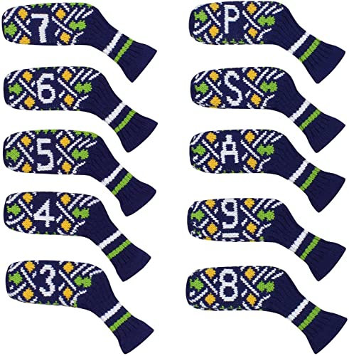 10 Pcs Golf Iron Covers Cuteness Knitted Socks Shape Washable & Durable Club Head Protector Stain and Scratch Resistant (Blue Green)