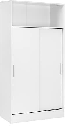 PEGANE Armoire/Placard de Rangement de 2 Portes coulissantes et 4 étagères Coloris Blanc - Longueur 82 x Profondeur 38 x Hauteur 157 cm