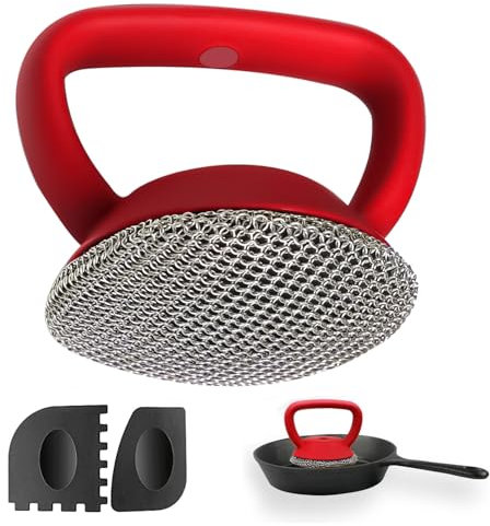MEIXINZHI Gusseisen-Reiniger, Kettennetzschrubber und Pfannen-Grillschaber – 2-in-1 Gusseisen-Bratpfannenreiniger